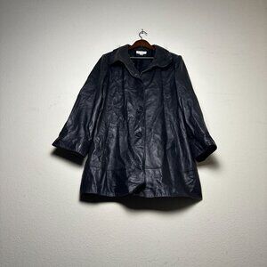 VTG Preston & York Genuine Lamb Skin Leather Trench Coat Jacket Women XL Black